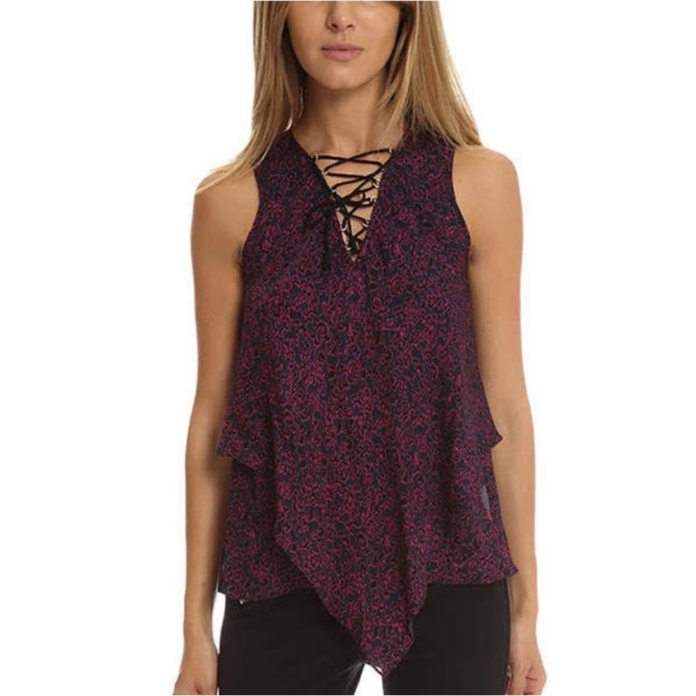 Derek Lam 10 Crosby Handkerchief Blouse Size 2 EUC lace up neck 100% silk